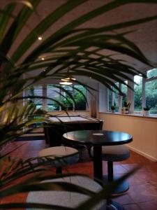 ein Restaurant mit einem Tisch, Stühlen und einer Pflanze in der Unterkunft The Countryman in St Ives