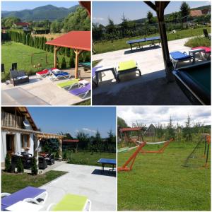 vier verschillende foto's van een park met speeltuin bij Cabana Casa Dia in Sadu