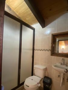 uma casa de banho com um WC e um lavatório em CABAÑAS CASTILLO em Mineral del Monte
