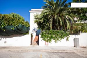 een wit gebouw met een palmboom ervoor bij Villetta a 10 minuti, a piedi, dalla spiaggia in San Vito lo Capo