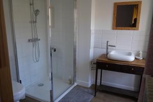 bagno con doccia e lavandino di un dimanche chez Julie chambre Célestine a Parthenay