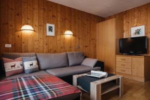 een woonkamer met een bank en een tv bij Apartments Roda de Ciar in Badia