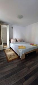 a bedroom with a large bed and a mirror at Casa la Catalin in Sulina