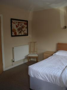 ein Schlafzimmer mit einem Bett und einem Stuhl darin in der Unterkunft Jolly Brewers Free House Inn in Bishops Stortford