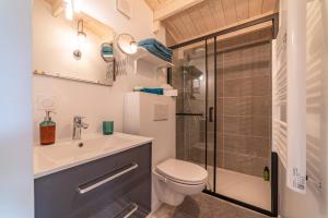 a bathroom with a toilet sink and a shower at Hygge Lodge Annecy in Doussard