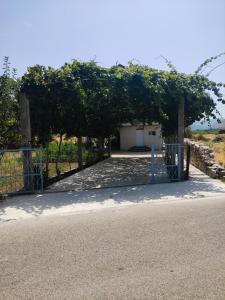 an entrance to a driveway with a fence and trees at Apartments Markovi Konaci in Trebinje