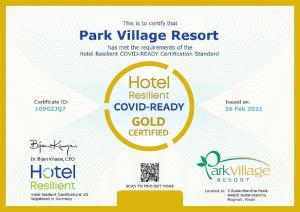 Ett certifikat, pris eller annat dokument som visas upp på Park Village Resort by KGH Group