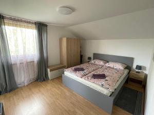 a bedroom with a bed and a large window at Aria Room - Rastoke in Slunj