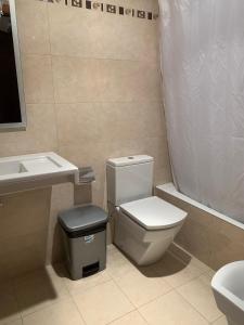 a bathroom with a toilet and a sink at Hotel Alameda in Zarautz