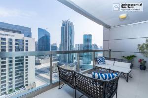 a balcony with a view of the city at Downtown Cozy Home + partitioned living room in Dubai