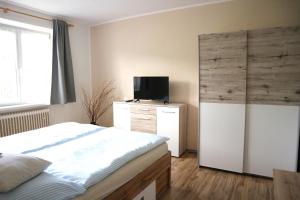 a bedroom with a bed and a tv on a dresser at Apartments Obdach in Obdach