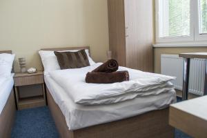 Postel nebo postele na pokoji v ubytování Penzion s wellness Uherské Hradiště