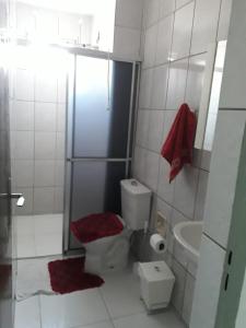 a small bathroom with a toilet and a sink at no centro de Cuiabá aptº mobiliado in Cuiabá