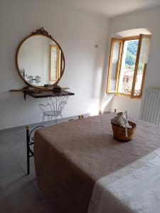 una camera con un grande specchio e un letto di Bed and breakfast Settesette6 a Barghe