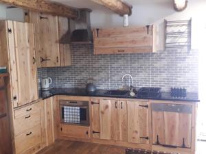 Kuchyňa alebo kuchynka v ubytovaní Jaśkowa Chata Bieszczady apartament z basenem