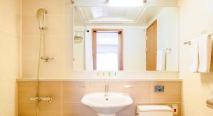 a bathroom with a sink and a toilet and a mirror at Holiday Inn & Suites Alpensia Pyeongchang Suites, an IHG Hotel in Pyeongchang 