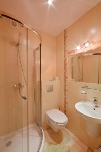 a bathroom with a shower and a toilet and a sink at Willa Klif &Spa in Jastrzębia Góra