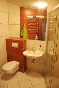 a bathroom with a toilet and a sink at Saulėto Ryto Apartamentai in Šventoji