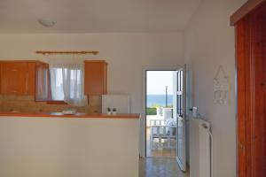 a kitchen with a refrigerator and a view of the ocean at Summer View in Skala