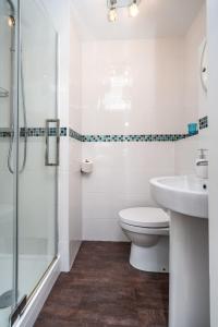 a bathroom with a toilet and a sink and a shower at Coledale in Keswick