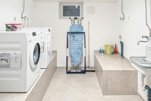 a laundry room with a washing machine and a sink at Das Allgäu Schätzle in Stiefenhofen