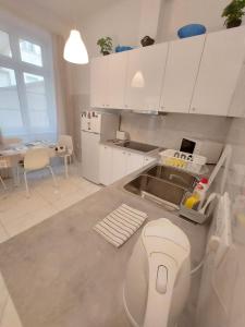 a kitchen with a sink and a toilet in it at Melinda Apartman 2 in Budapest