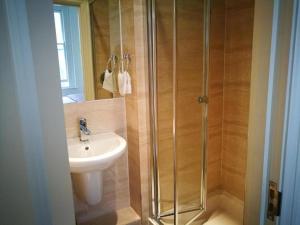een badkamer met een douche en een wastafel bij Lovet Homestay in Londen