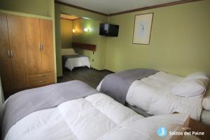 a bedroom with a bed and a desk at Hotel Saltos del Paine in Puerto Natales