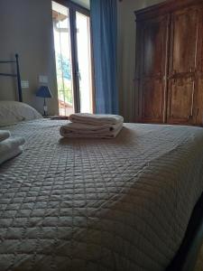 a bedroom with a bed with two towels on it at I Baracchi in Frabosa Sottana