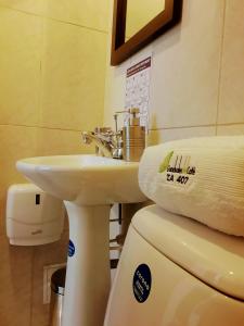 a bathroom with a sink and a toilet at Apartamento privado a 2 kilometros del Parque del Café in Montenegro