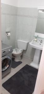 een badkamer met een toilet, een wastafel en een wasmachine bij Charmante petite maison in Charleville-Mézières