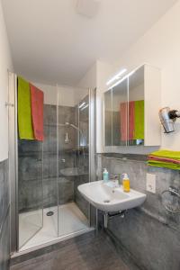a bathroom with a sink and a shower at Kaiser-Ferienwohnungen am Rheinsteig in Patersberg
