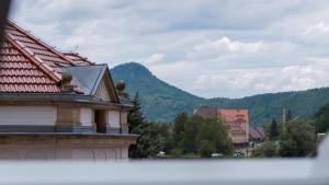 a building with a view of a mountain at Appartementhaus- Bredner / Appartement IV in Rathmannsdorf