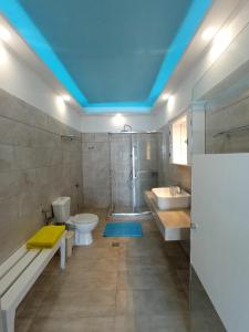 a bathroom with a toilet and a tub and a sink at Anemos Guest House Karpathos in Olympos