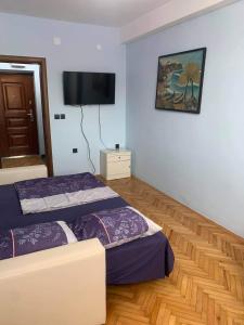 1 dormitorio con 2 camas y TV de pantalla plana en Voska Gradska Plaza, en Ohrid