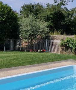a swimming pool in a yard with a fence at Villa SAINT-PRIVAT in Pouzilhac