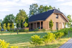 ein Haus auf einem Feld mit einem Hof in der Unterkunft Gradiali Anykščiai in Anykščiai