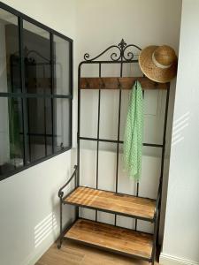 a shelf in a room next to a window at Alte Gießerei in Ziesendorf