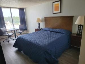 斯帕坦堡的住宿－USA Economy Lodge，卧室配有一张床和一张桌子及椅子
