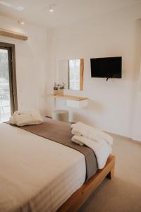 1 dormitorio con 1 cama grande y TV en la pared en elia boutique hotel, en Parga