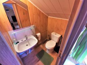 a small bathroom with a toilet and a sink at Brzozowe Zacisze in Łagów +47 photos