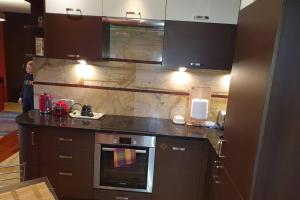 kuchnia z kuchenką i blatem w obiekcie Przytulny apartament nr 115 Krynica Zdrój w mieście Krynica Zdrój