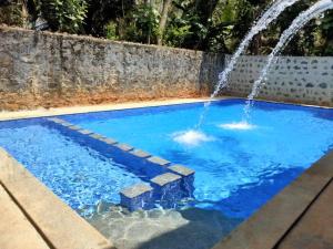 a swimming pool with a water fountain at Pavisha Farm House Swimming Pool in Pondicherry +28 photos