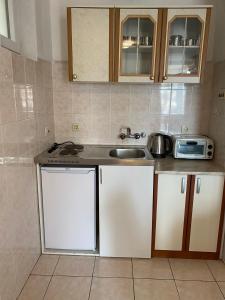 a small kitchen with a sink and a microwave at Apartments Bojanic in Bar