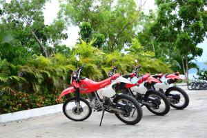 una fila di motociclette parcheggiate l'una accanto all'altra di Eden Resort a Santander