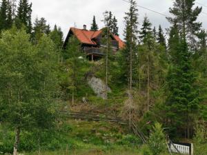 a house on the side of a hill with trees at Casa San Gottardo - The Forest House, Etnedal in Etnedal