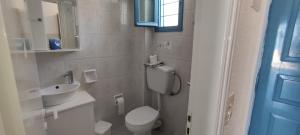 a small bathroom with a toilet and a sink at Panorama Oia Apartments in Oia +98 photos