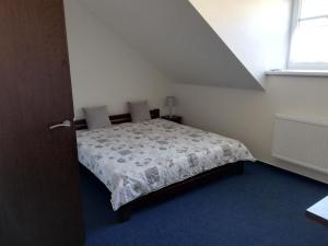 a bedroom with a bed in a small room at Penzion a wellness - JILAN, Náves Svobody 39, Olomouc in Olomouc