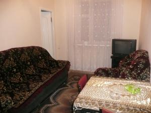 a living room with a couch and a tv at Hotel Life in Jermuk