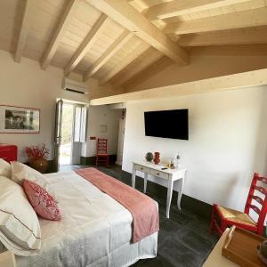 a bedroom with a bed and a tv on the wall at Massidda Country Retreat in Santa Teresa Gallura